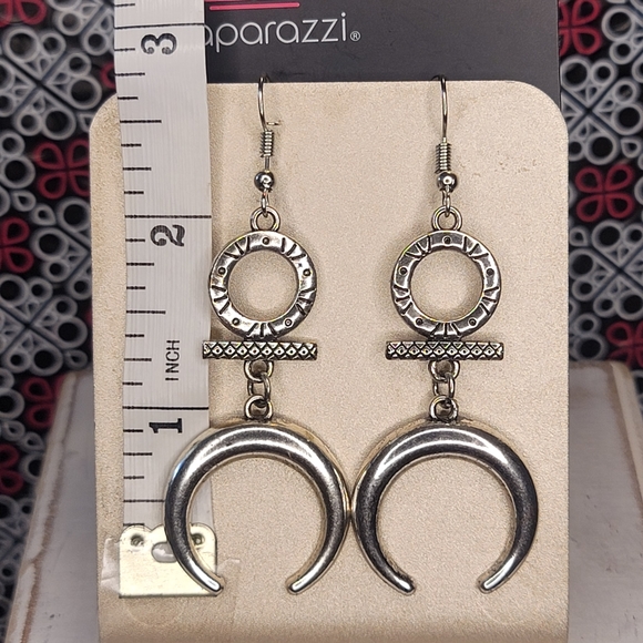 Majestically Moon Child” Silver Crescent Earrings - Picture 2 of 2